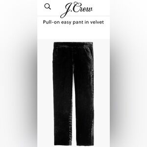 J. Crew Pull-On Easy Pants in Velvet, Black, size 12